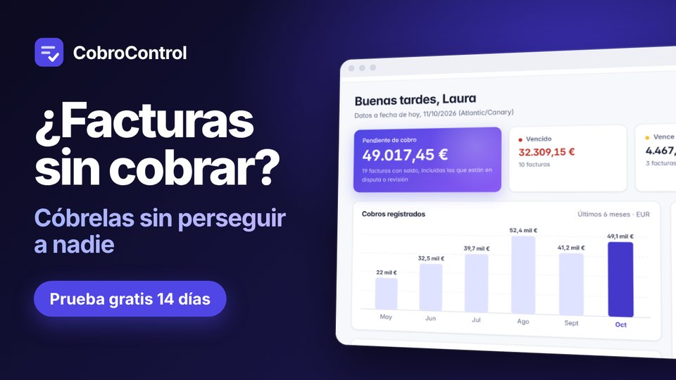 Vídeo de CobroControl: facturas sin cobrar, panel de cobros y recordatorios. Se abre en YouTube.